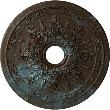 Ekena Millwork Rose and Ribbon Medallion (Canopies up to 4"), 23 5/8"OD x 4"ID x 1 1/2"P, Bronze Blue Patina CM23ROBBS